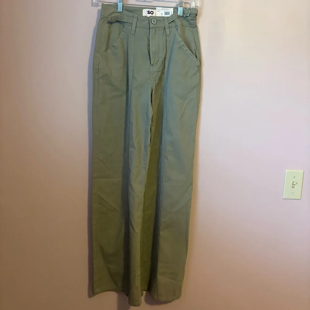 ❤️($40) SO NWT Olive High Rise Wide Leg Pants High-Waisted - Picture 1 of 7